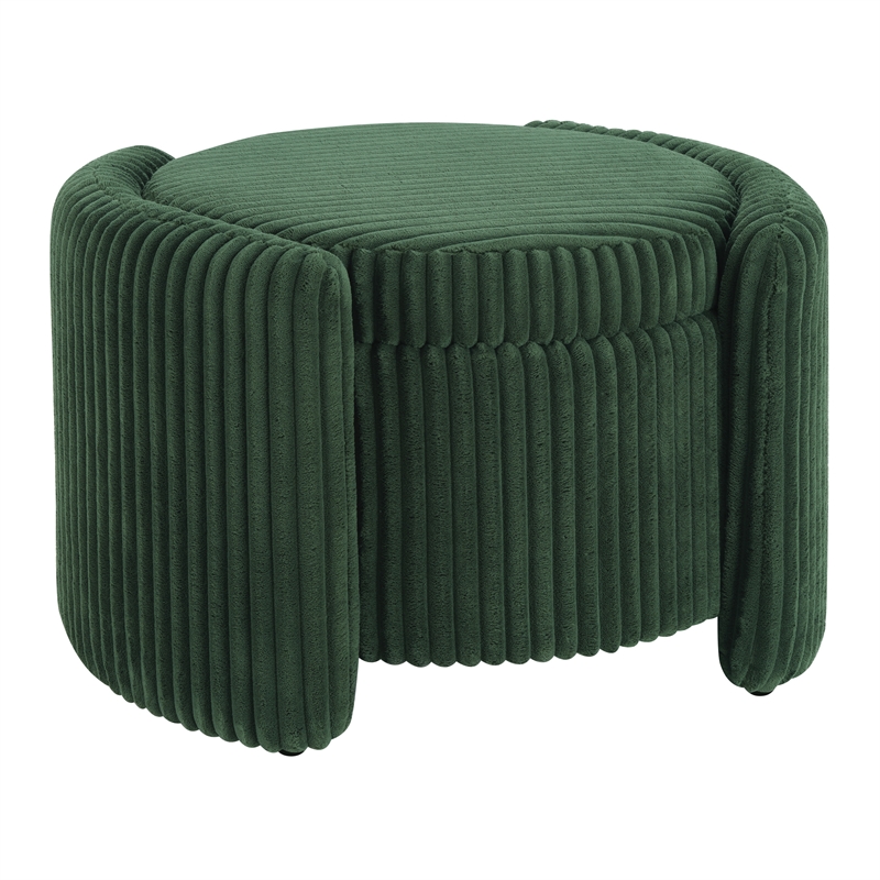 Scranton & Co Green Fabric Round Storage Ottoman with Mango Wood Flip Top