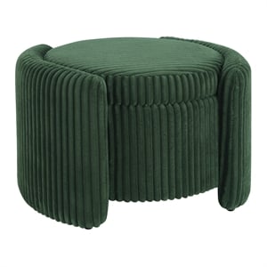 Scranton & Co Green Fabric Round Storage Ottoman with Mango Wood Flip Top