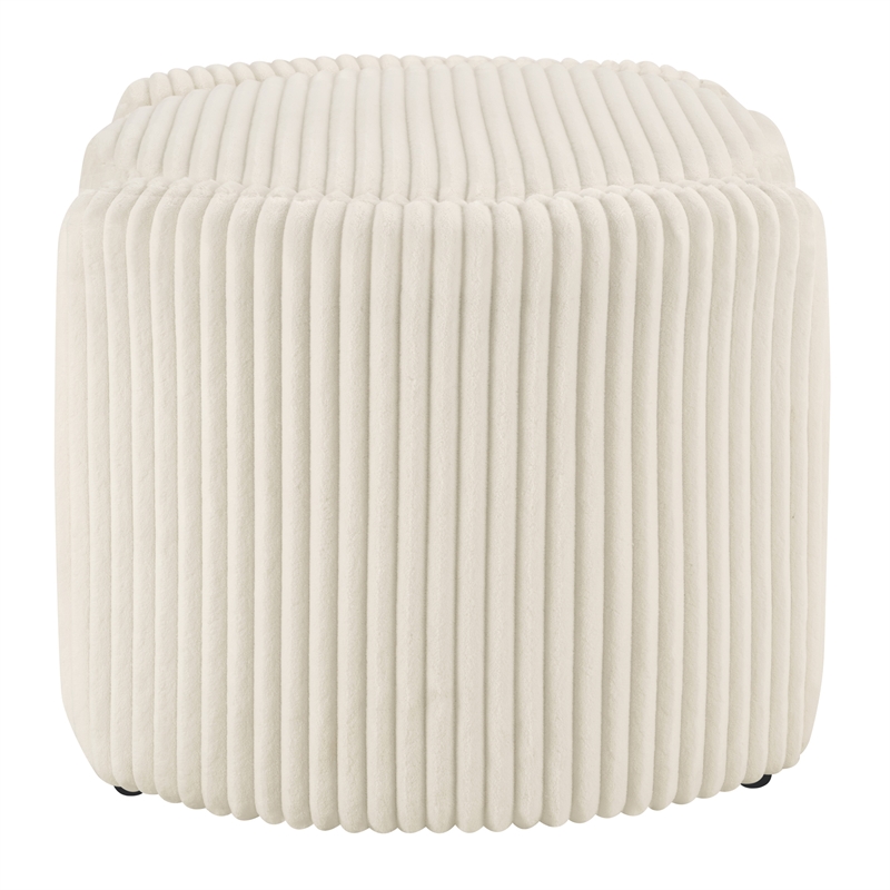 Scranton & Co White Fabric Round Storage Ottoman with Mango Wood Flip Top