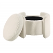 Scranton & Co White Fabric Round Storage Ottoman with Mango Wood Flip Top