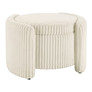 Scranton & Co White Fabric Round Storage Ottoman with Mango Wood Flip Top