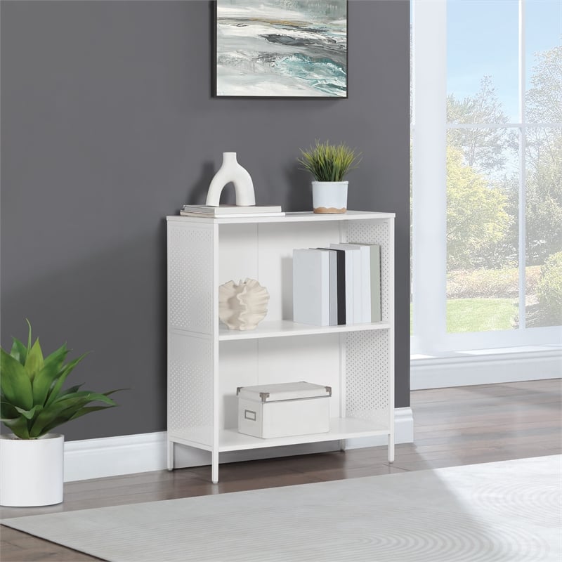 Scranton & Co 2-Shelf Industrial Bookcase in White Engineered Wood