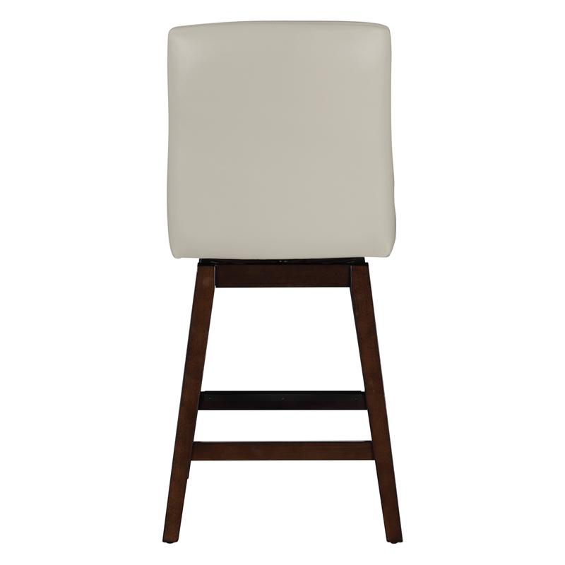 Scranton & Co Cream Faux Leather Swivel Counter Stool with Dark Walnut Legs