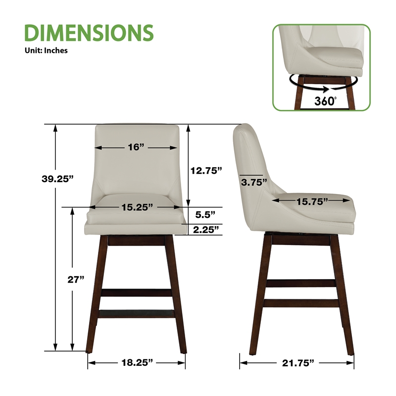 Scranton & Co Cream Faux Leather Swivel Counter Stool with Dark Walnut Legs