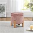 Scranton & Co Round Storage Ottoman in Rose Fabric with Natural Finish Legs