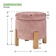 Scranton & Co Round Storage Ottoman in Rose Fabric with Natural Finish Legs