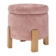 Scranton & Co Round Storage Ottoman in Rose Fabric with Natural Finish Legs