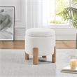 Scranton & Co Round Storage Ottoman in Ivory Sherpa with Natural Finish Legs