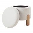 Scranton & Co Round Storage Ottoman in Ivory Sherpa with Natural Finish Legs