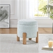 Scranton & Co Round Storage Ottoman in Sky Blue Fabric with Natural Finish Legs