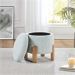 Scranton & Co Round Storage Ottoman in Sky Blue Fabric with Natural Finish Legs