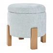 Scranton & Co Round Storage Ottoman in Sky Blue Fabric with Natural Finish Legs