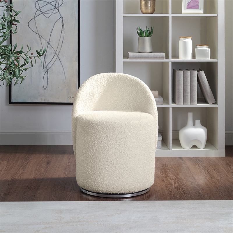 Scranton & Co Fabric Swivel Vanity Chair in Textured Cream Boucle Fabric
