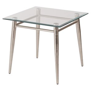 Scranton & Co Glass Square Top End Table in Brushed Nickel Metal Finish
