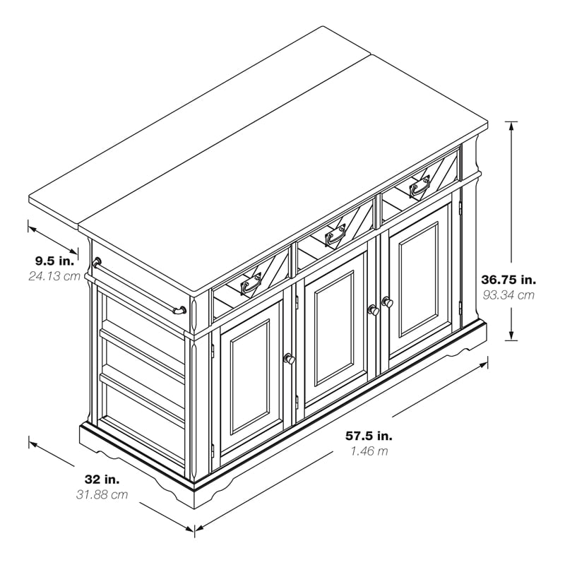 Scranton & Co Farmhouse Kitchen Island in Engineered Wood with Black Finish