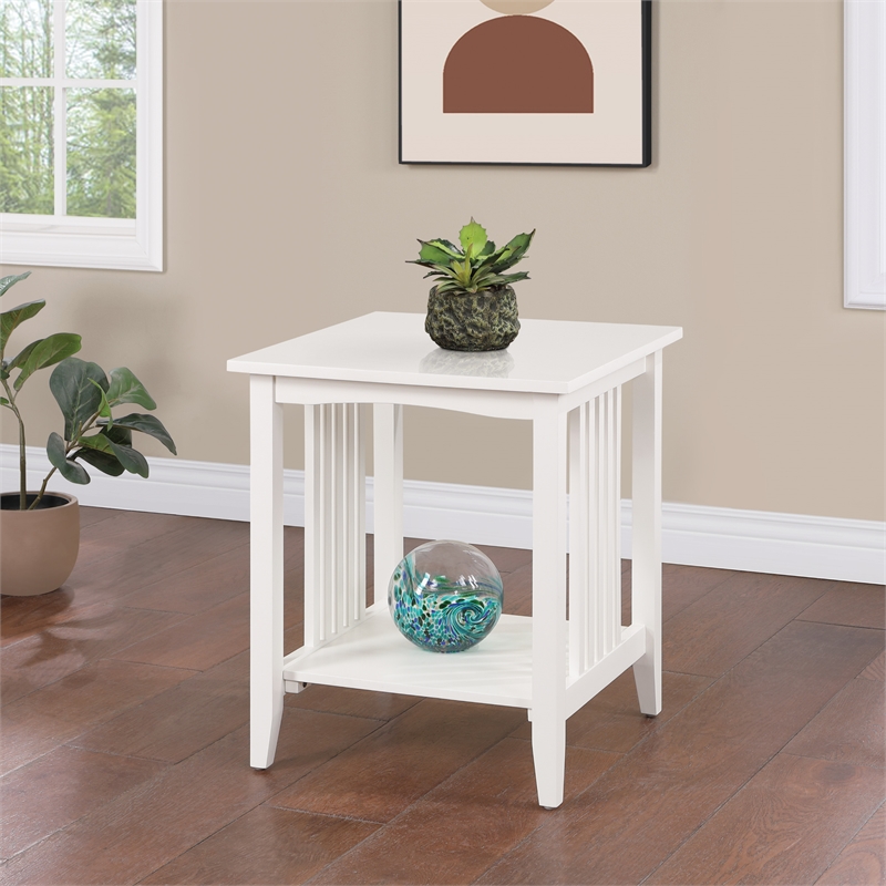 Scranton & Co Mission Style Side Table in White Engineered Wood with Shelf