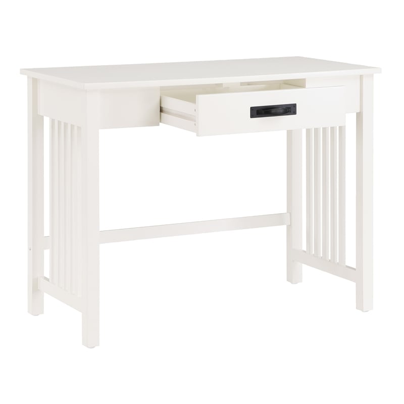 Scranton & Co Mission Style Writing Desk in White with Pull-Out Storage Drawer