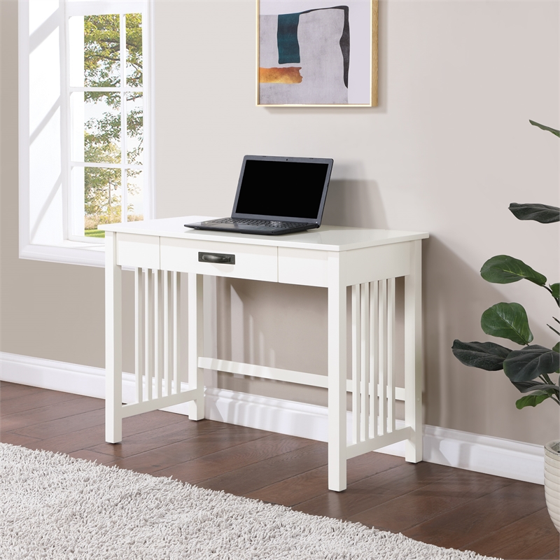 Scranton & Co Mission Style Writing Desk in White with Pull-Out Storage Drawer
