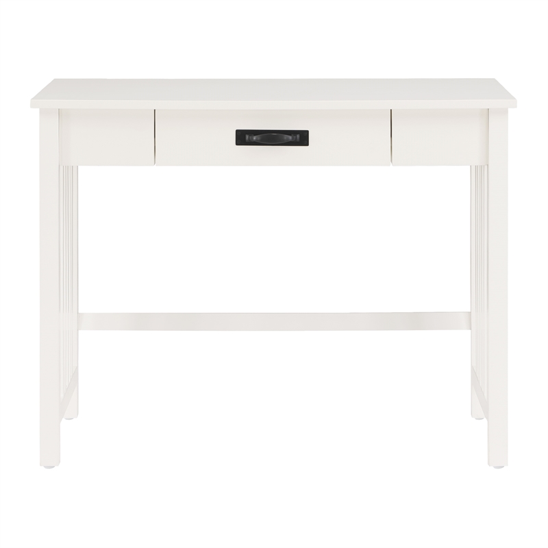 Scranton & Co Mission Style Writing Desk in White with Pull-Out Storage Drawer
