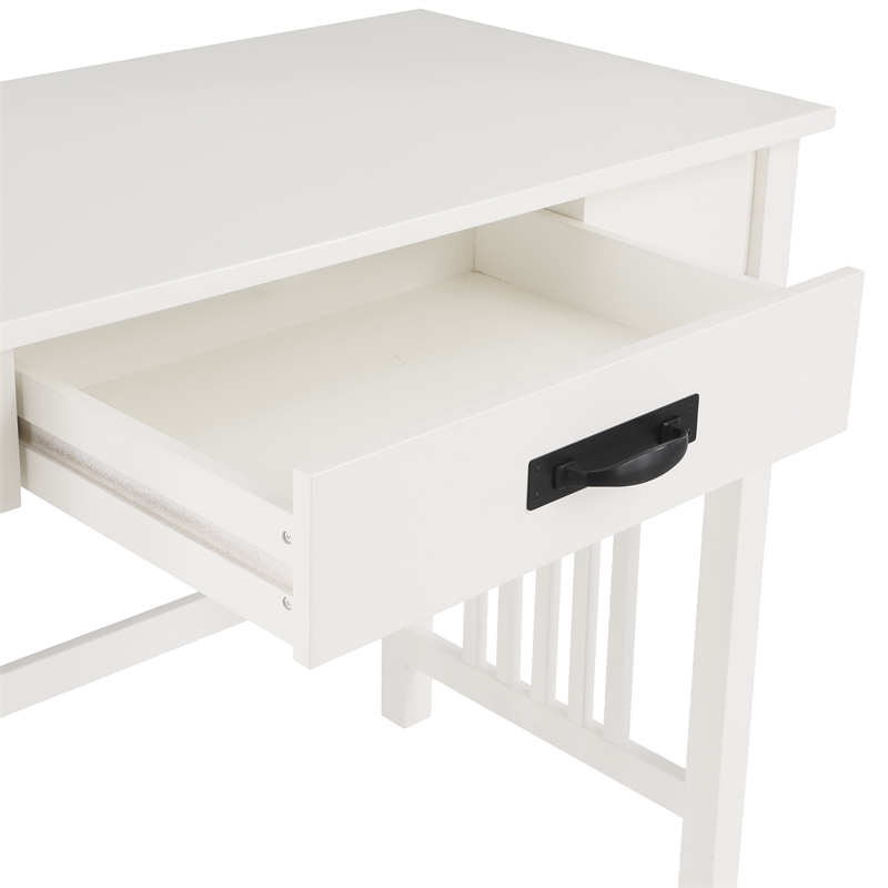 Scranton & Co Mission Style Writing Desk in White with Pull-Out Storage Drawer