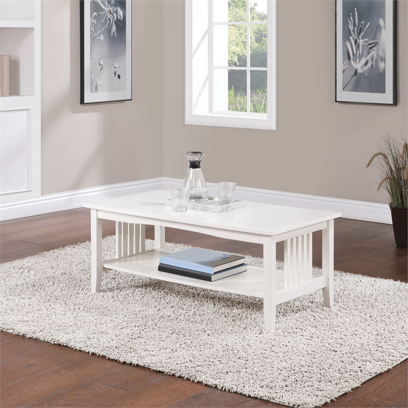 Scranton & Co Mission Style Coffee Table in White Engineered Wood with Shelf