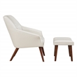Scranton & Co Mid-Century Chair and Ottoman Set in Cream Faux Leather
