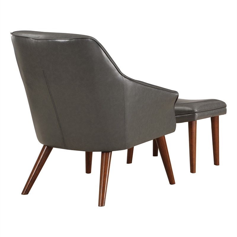 Scranton & Co Mid-Century Chair and Ottoman Set in Pewter Gray Faux Leather