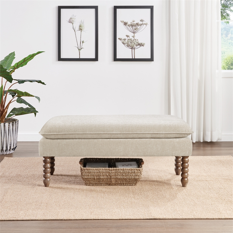 Scranton & Co Pillow Top Bench in Linen Cream Rustic Brown Legs