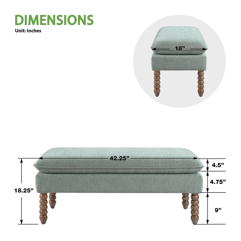 Scranton & Co Pillow Top Bench in Mist Green Rustic Brown Legs