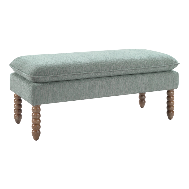 Scranton & Co Pillow Top Bench in Mist Green Rustic Brown Legs