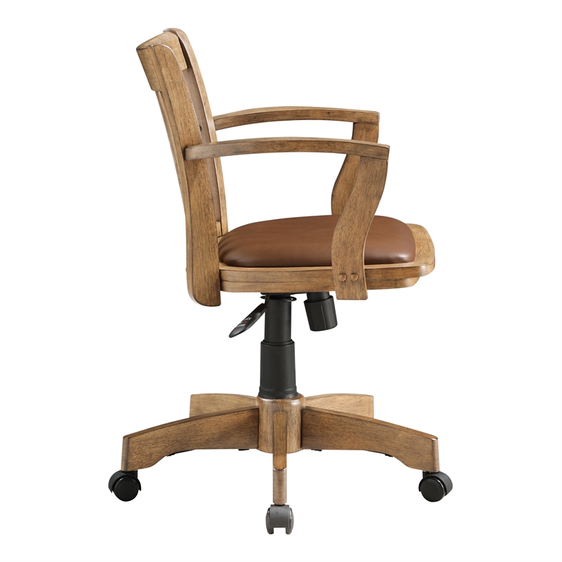 Scranton & Co Wood Bankers Chair Vinyl Padded Seat in Fruit Wood Brown