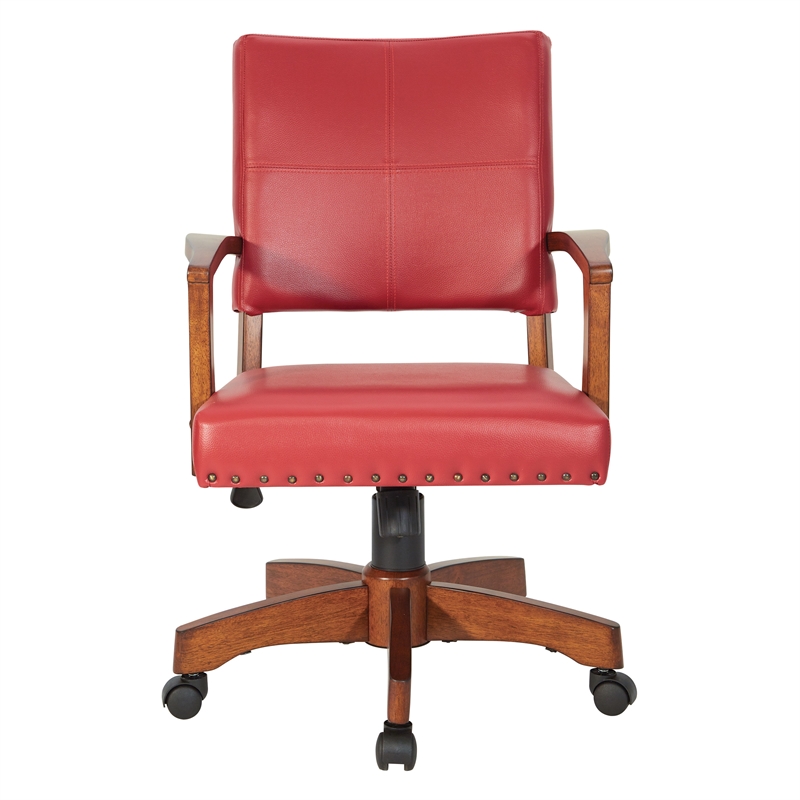 Scranton & Co Wood Bankers Chair in Red Faux Leather Bronze Nailheads