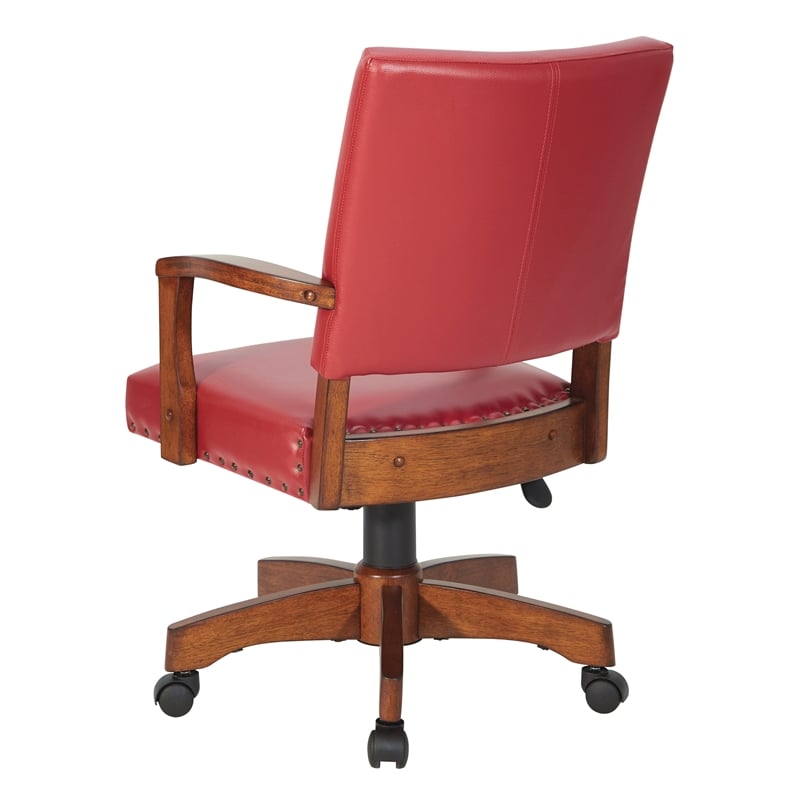 Scranton & Co Wood Bankers Chair in Red Faux Leather Bronze Nailheads