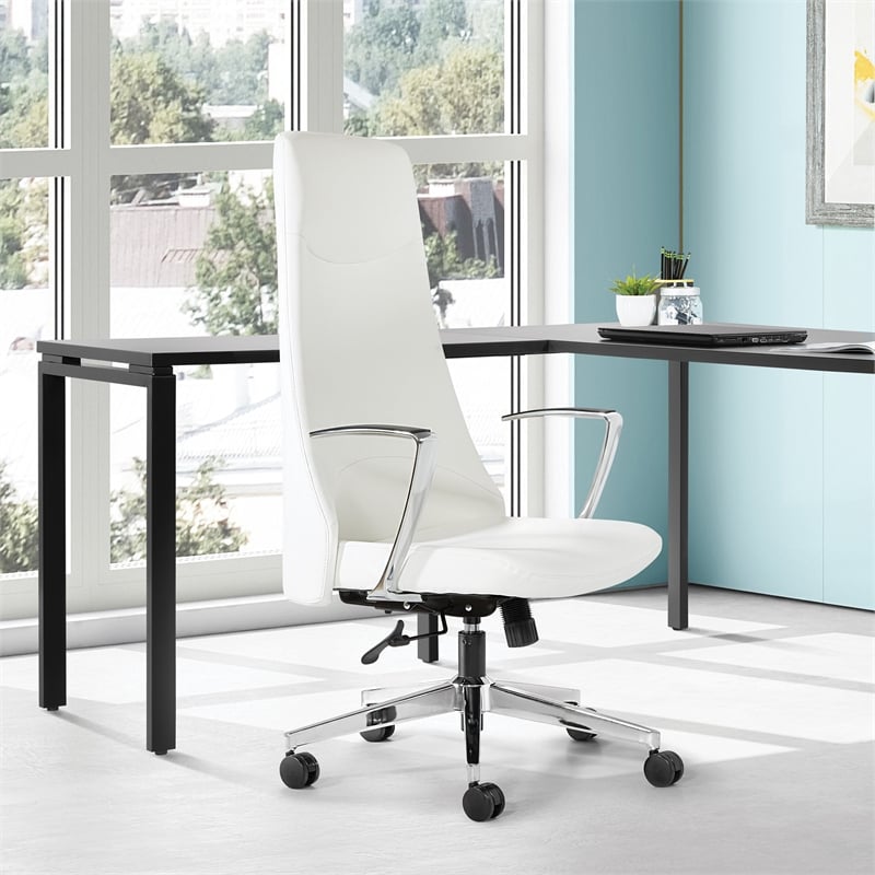 Scranton & Co High Back Fabric Office Chair in Snow White with Chrome Base