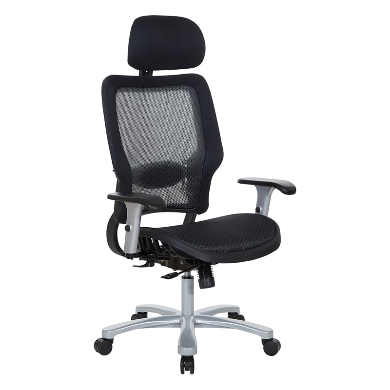Scranton & Co AirGrid Big and Tall Ergonomic Chair with Headrest in Black