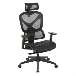 Scranton & Co Black Mesh High Back Chair with Headrest and Adjustable Arms