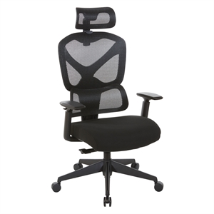 Scranton & Co Black Mesh Back Chair with Fabric Seat with Headrest and Arms