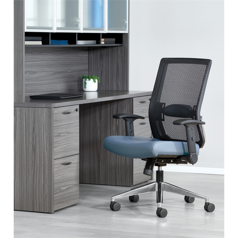 Scranton & Co Black Matrix Back Manager's Chair in Blue Fabric