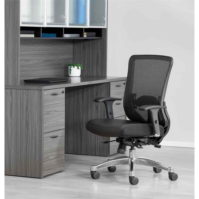 Scranton & Co Black Vertical Mesh Back Office Chair with Leather Seat