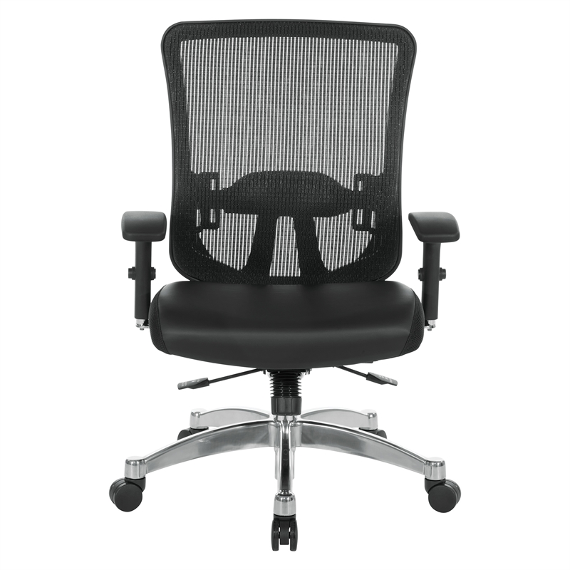 Scranton & Co Black Vertical Mesh Back Office Chair with Leather Seat