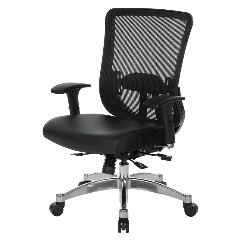 Scranton & Co Black Vertical Mesh Back Office Chair with Leather Seat
