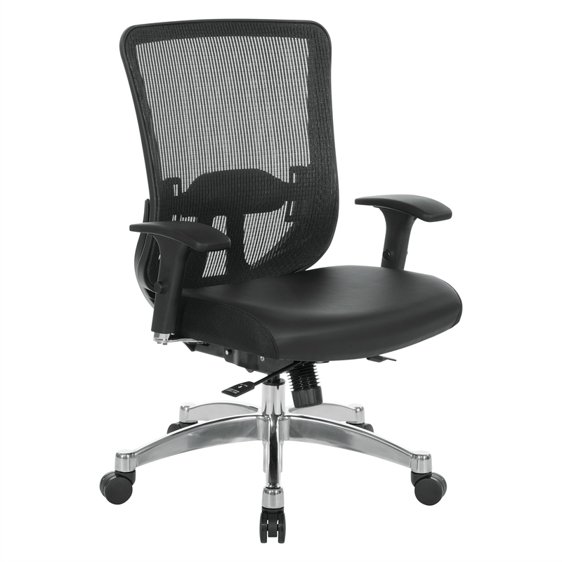 Scranton & Co Black Vertical Mesh Back Office Chair with Leather Seat