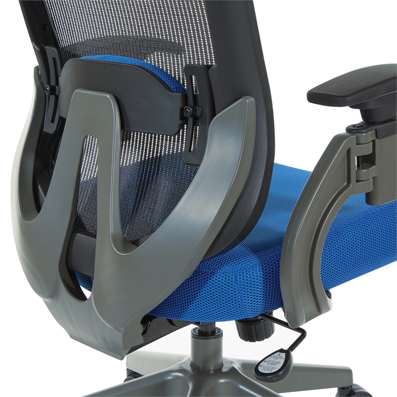 Scranton & Co Gray Vertical Mesh Back Office Chair in Blue Mesh Seat