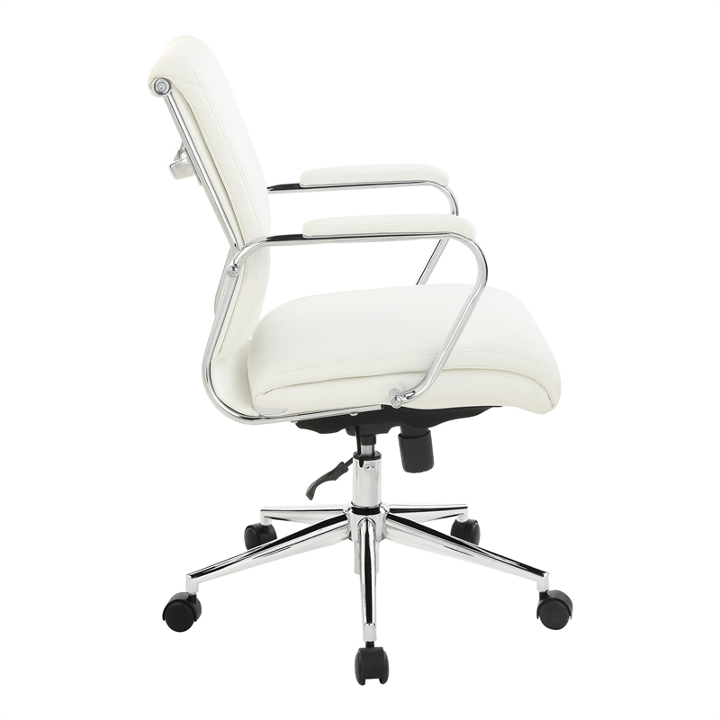 Scranton & Co Mid Back Snow White Fabric Manager's Chair with Chrome Base