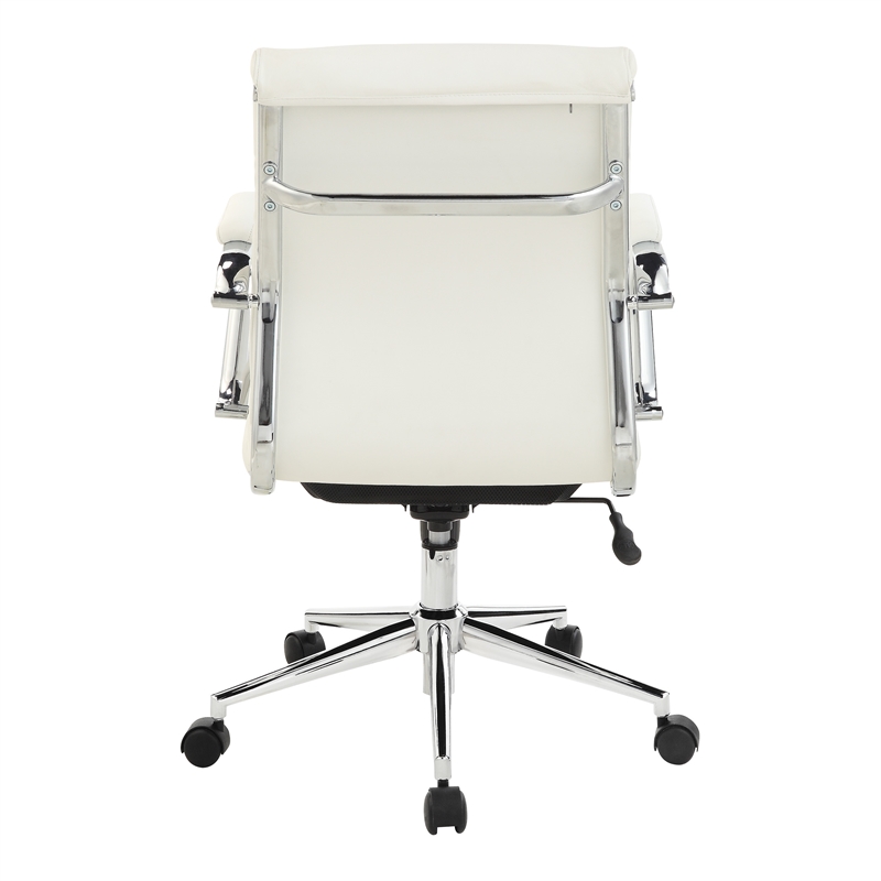 Scranton & Co Mid Back Snow White Fabric Manager's Chair with Chrome Base