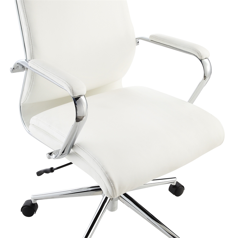Scranton & Co Mid Back Snow White Fabric Manager's Chair with Chrome Base