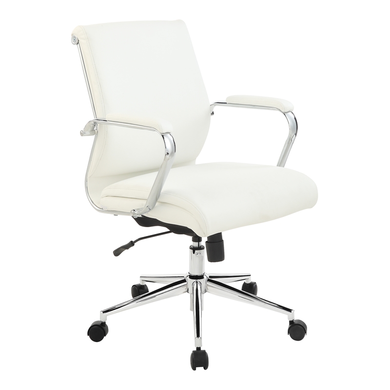 Scranton & Co Mid Back Snow White Fabric Manager's Chair with Chrome Base