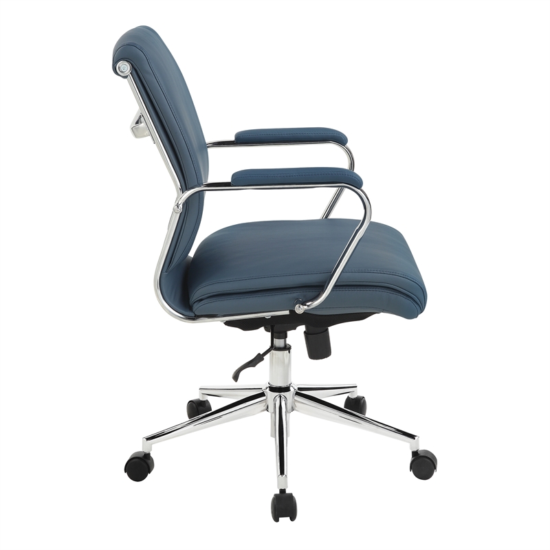 Scranton & Co Mid Back Blue Fabric Manager's Chair with Chrome Base