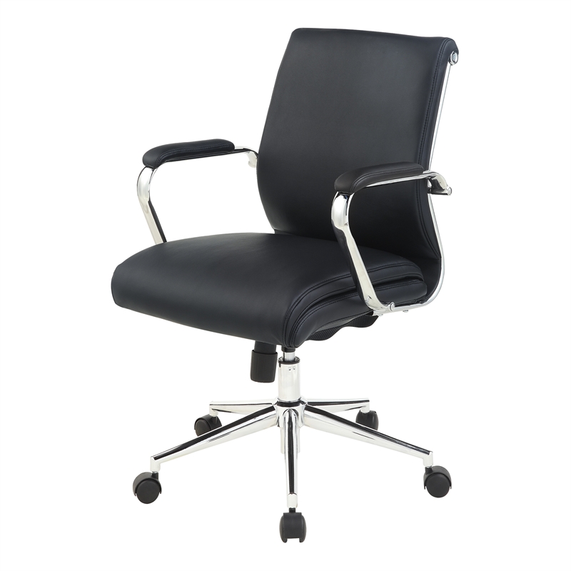 Scranton & Co Mid Back Manager's Chair in Black Fabric with Chrome Base