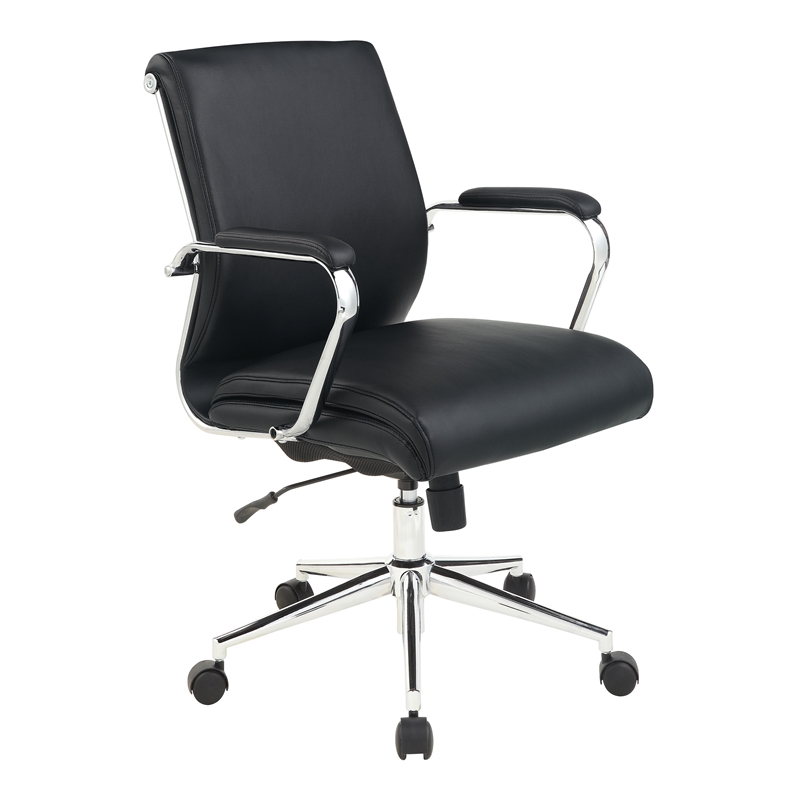 Scranton & Co Mid Back Manager's Chair in Black Fabric with Chrome Base
